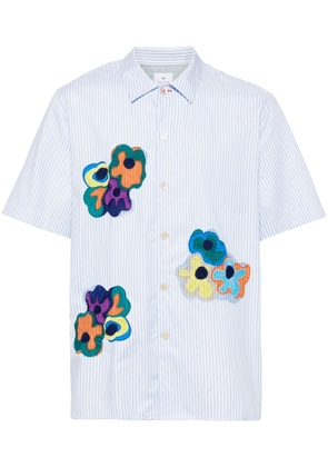 PS Paul Smith floral-embroidered striped shirt - Blue