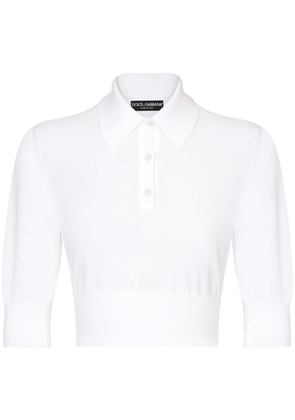 Dolce & Gabbana cropped fine-knit polo shirt - White