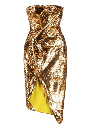Genny zip-up asymmetric sequin dress - Gold
