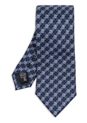 Giorgio Armani monogram-print silk tie - Blue