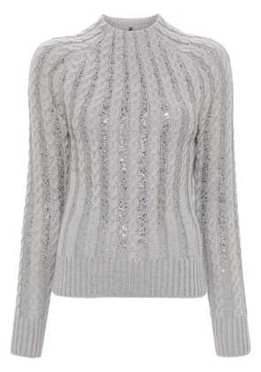 Ermanno Scervino rhinestone-embellished cable-knit jumper - Grey