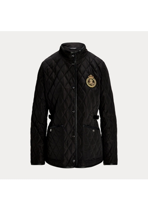 Petite - Buckle-Trim Crest-Patch Quilted Jacket
