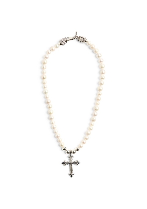 Emanuele Bicocchi Sterling Silver And Freshwater Pearl Cross Necklace