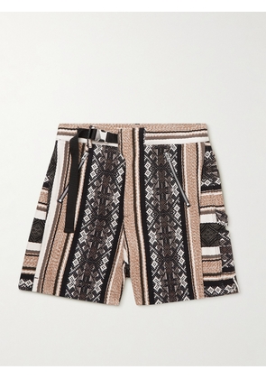 Sacai - Straight-Leg Belted Cotton-Jacquard Shorts - Men - Neutrals - 1