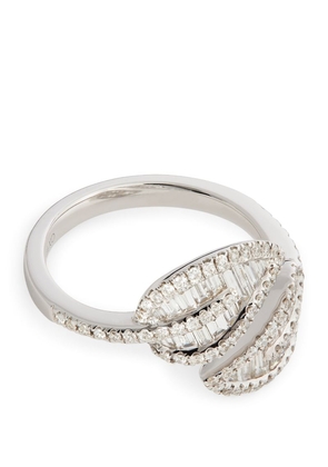 Anita Ko Small White Gold And Diamond Leaf Ring