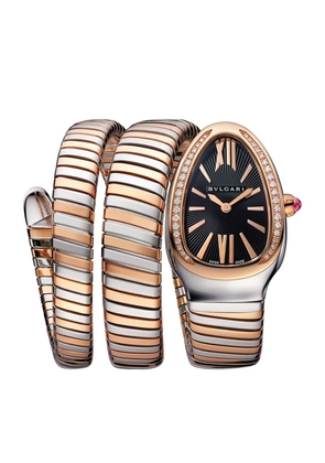 Bvlgari Stainless Steel, Rose Gold And Diamond Serpenti Tubogas Watch 35Mm