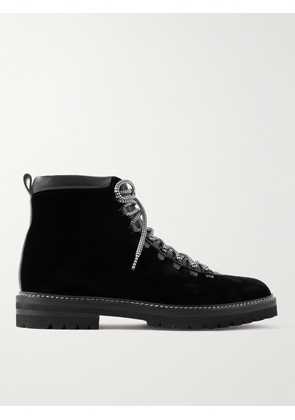 Manolo Blahnik - Calaurio Leather-Trimmed Velvet Lace-Up Boots - Men - Black - UK 7
