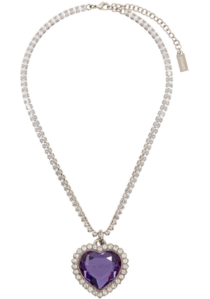 VETEMENTS Silver & Purple Crystal Heart Necklace