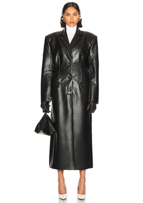 Helsa Waterbased Faux Leather Long Coat in Black - Black. Size XL (also in XXS).