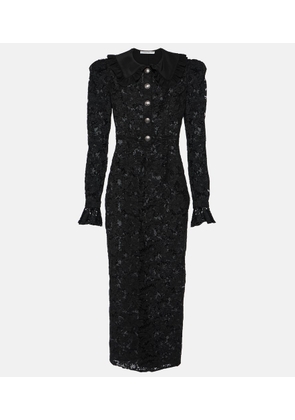 Alessandra Rich Puff-sleeve cotton blend lace midi dress