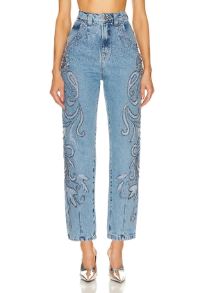 PatBO Hand Beaded Straight Leg Jean in Denim - Blue. Size 0 (also in 2).