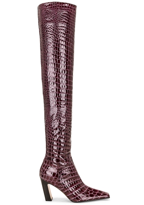 KHAITE Marfa Classic Over The Knee Heel Boot in Bordeaux - Brick. Size 36.5 (also in 39.5, 40, 41).