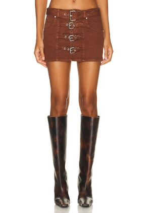 Blumarine Buckle Mini Skirt in Camoscio - Brown. Size 42 (also in ).