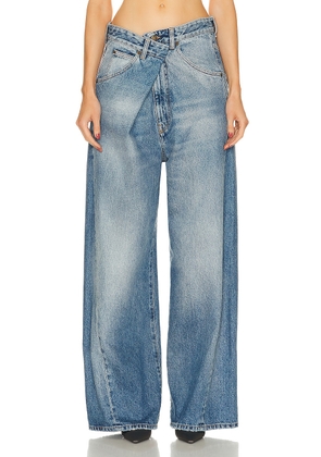 DARKPARK Ines Fold Over Wide Leg in Light Wash - Blue. Size 26 (also in 29, 30).