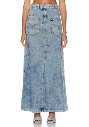 Moschino Jeans Long Denim Skirt in Fantasy Print Blue - Blue. Size XS (also in ).