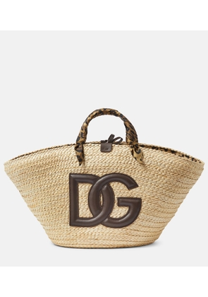Dolce&Gabbana Kendra leather-trimmed raffia tote bag