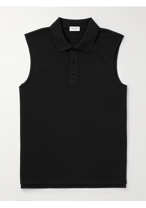 SAINT LAURENT - Sleeveless Cotton-Blend Piqué Polo Shirt - Men - Black - S