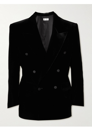 SAINT LAURENT - Double-Breasted Velvet Suit Jacket - Men - Black - IT 48