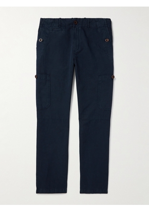 Mr P. - Samuel Straight-Leg Garment-Dyed Cotton and Linen-Blend Twill Cargo Trousers - Men - Blue - 28