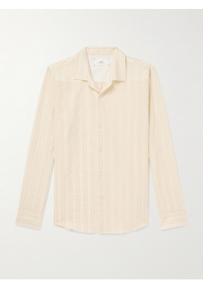 Mr P. - Camp-Collar Embroidered Striped Cotton and Linen-Blend Shirt - Men - Neutrals - XS