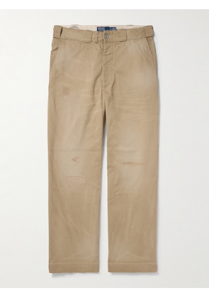 Polo Ralph Lauren - Straight-Leg Embroidered Distressed Cotton-Twill Trousers - Men - Brown - UK/US 29