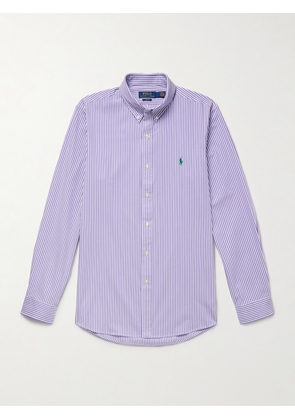 Polo Ralph Lauren - Slim-Fit Button-Down Collar Logo-Embroidered Striped Cotton-Blend Poplin Shirt - Men - Purple - XS