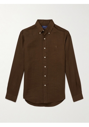 Polo Ralph Lauren - Button-Down Collar Logo-Embroidered Linen Shirt - Men - Brown - XS