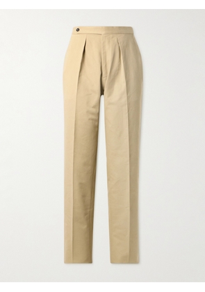 Drake's - Straight-Leg Pleated Cotton-Drill Suit Trousers - Men - Neutrals - UK/US 34
