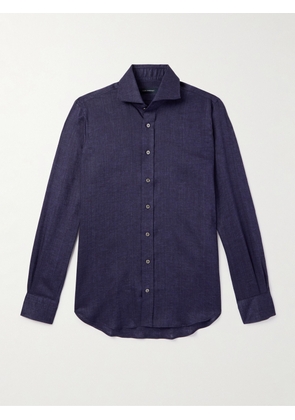 Thom Sweeney - Cutaway-Collar Linen-Chambray Shirt - Men - Blue - UK/US 15