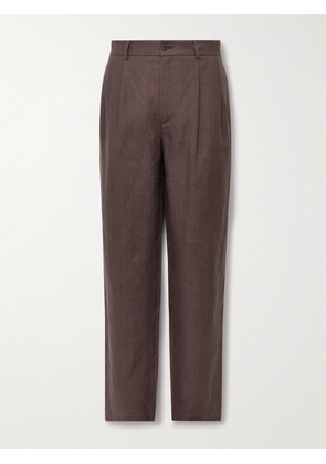 De Bonne Facture - Straight-Leg Pleated Linen Suit Trousers - Men - Brown - IT 46
