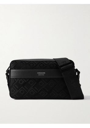 FERRAGAMO - Leather-Trimmed Logo-Jacquard Canvas Messenger Bag - Men - Black
