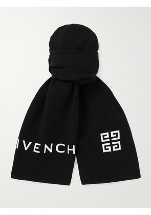 Givenchy - Logo-Embroidered Wool and Cashmere-Blend Scarf - Men - Black