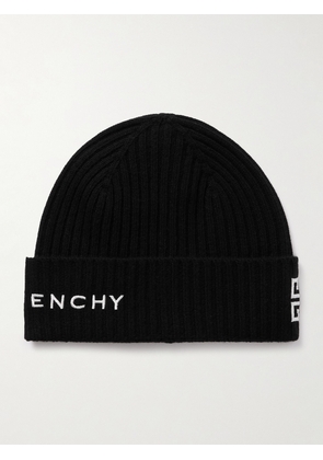 Givenchy - Logo-Embroidered Ribbed Wool and Cashmere-Blend Beanie - Men - Black