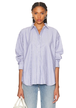 Toteme Striped Half Placket Shirt in Blue & White - Blue. Size 36 (also in ).