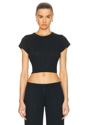 Cou Cou Intimates The Cropped Baby Tee in Black Pointelle - Black. Size S (also in XL, XS).