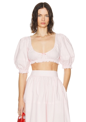 Helsa Poplin Cropped Peasant Top in Pale Pink - Blush. Size M (also in S, XL).