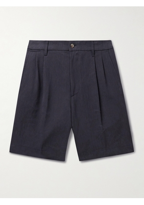 Dunhill - Straight-Leg Pleated Linen Bermuda Shorts - Men - Blue - IT 46