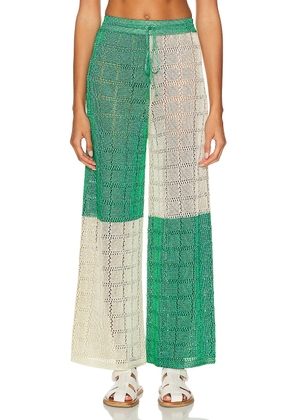 Calle Del Mar Two Tone Crochet Patchwork Pant in Dandelion & Jasmine - Green. Size L (also in S).