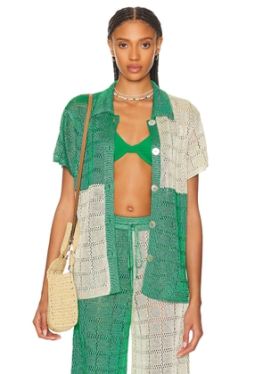 Calle Del Mar Crochet Short Sleeve Patchwork Shirt in Dandelion & Jasmine - Green. Size L (also in S).