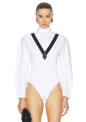 ALAÏA Suspender Culotte Bodysuit in Blanc - White. Size 36 (also in ).