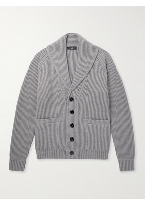 Dunhill - Shawl-Collar Ribbed Cotton and Cashmere-Blend Cardigan - Men - Gray - S