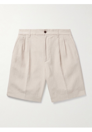 Dunhill - Straight-Leg Pleated Linen Bermuda Shorts - Men - Neutrals - IT 46