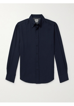 Brunello Cucinelli - Slim-Fit Button-Down Collar Cotton and Cashmere-Blend Shirt - Men - Blue - S