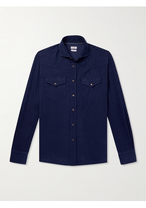Brunello Cucinelli - Cutaway-Collar Cotton-Corduroy Western Shirt - Men - Blue - M