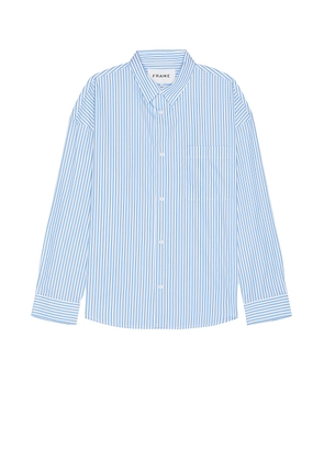 FRAME Relaxed Cotton Shirt in Blue Stripe - Blue. Size L (also in M, S, XL/1X).