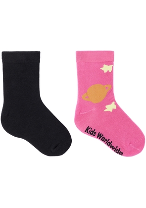 Kids Worldwide Kids Black & Pink Stars Socks