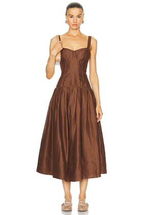 NICHOLAS Makenna Drop Waist Corset Midi Dress in Cigar - Brown. Size 0 (also in 6).