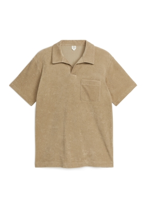 Cotton Towelling Polo Shirt - Beige