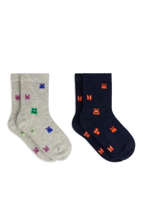 Jacquard Socks, 2 Pairs - Grey