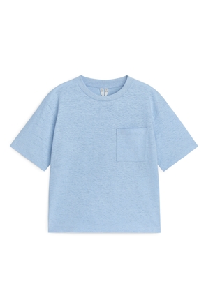 Loose Fit Linen Blend T-Shirt - Blue